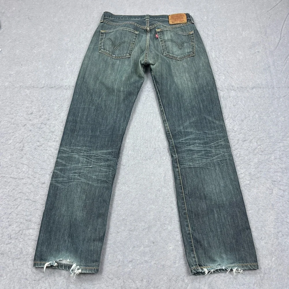 Levis 501 Jeans Men's 32x32 Blue Dark Wash Denim Button Fly Straight Leg Red Tab